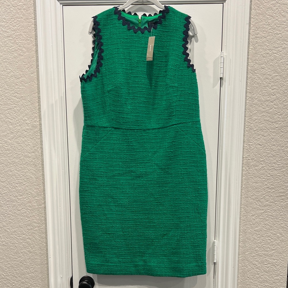 J.Crew Green Sleeveless Dress with navy trim